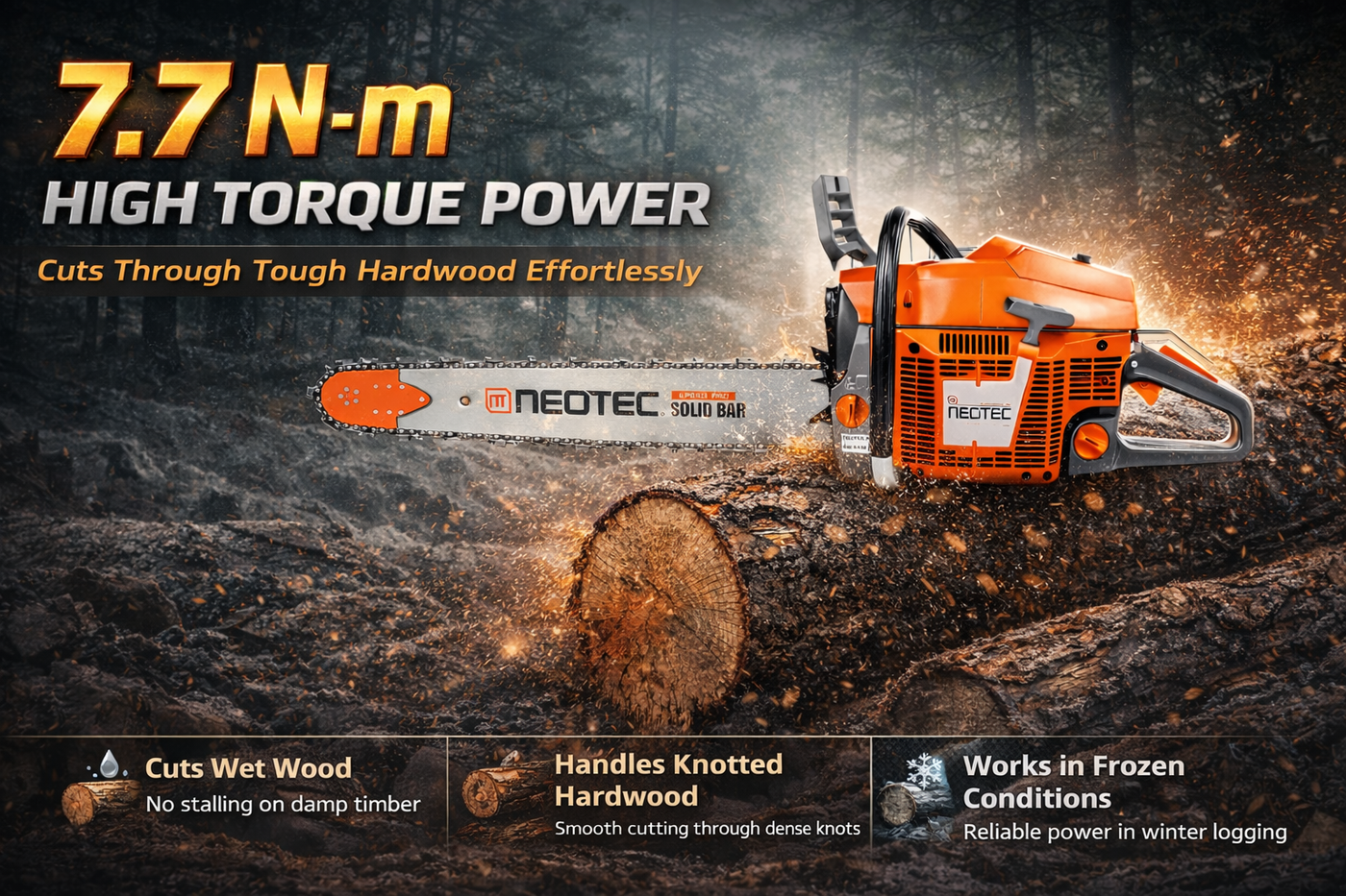 NEO-TEC NH8120 120cc 36″ Gas Chainsaw – Heavy-Duty Power for Professionals and Landowners